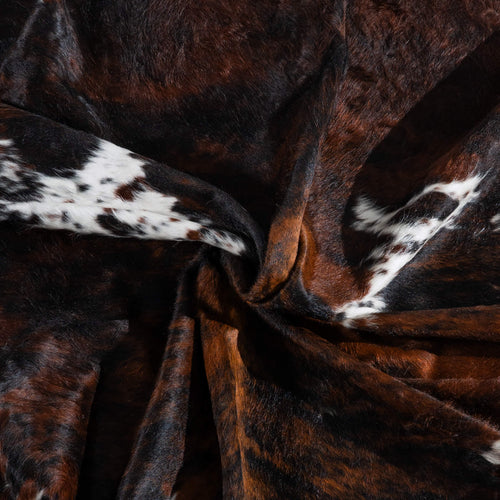 Tricolor Brindle Mix Cowhide Rug Size 7'0" L x 5'11" W 8284