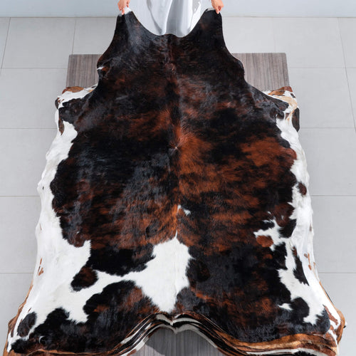 Tricolor Brindle Mix Cowhide Rug Size 8'0" L x 6'4" W 8285