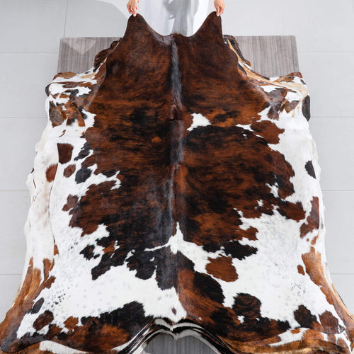Tricolor Brindle Mix Cowhide Rug Size 7'2" L x 6'6" W 8287