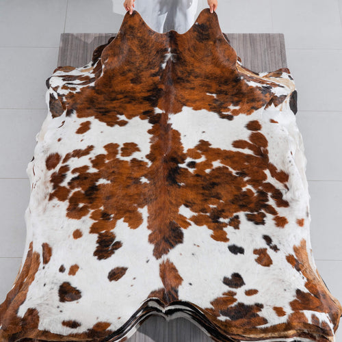 White Tricolor Cowhide Rug Size 7'3" L x 6'7" W 8288