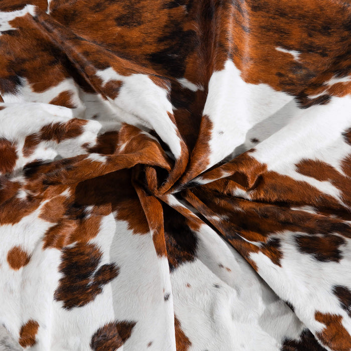 White Tricolor Cowhide Rug Size 7'3" L x 6'7" W 8288