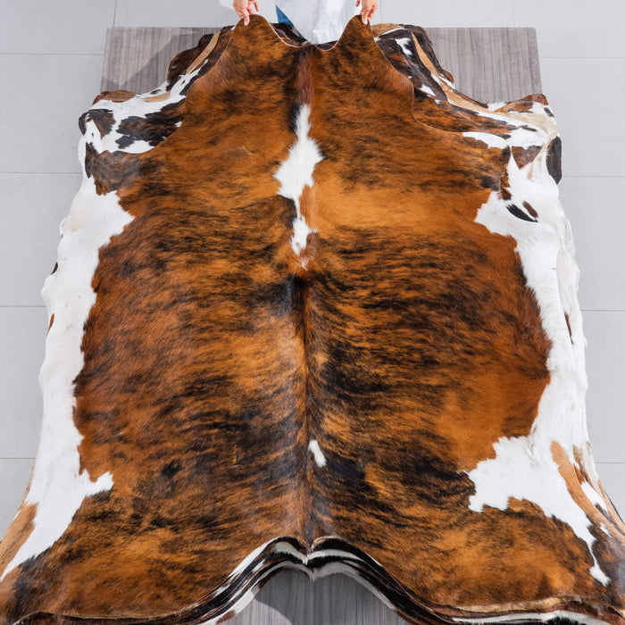 Tricolor Brindle Mix Cowhide Rug Size 7'1" L x 7'3" W 8290