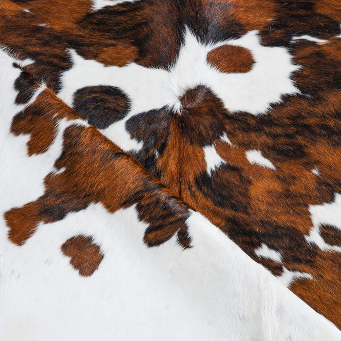 White Tricolor Cowhide Rug Size 7'4" L x 6'6" W 8292