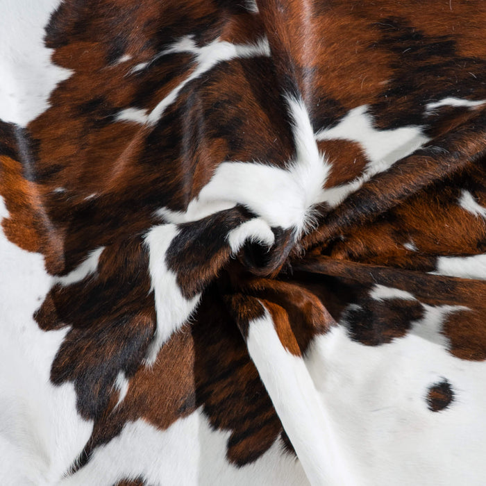 White Tricolor Cowhide Rug Size 7'4" L x 6'6" W 8292