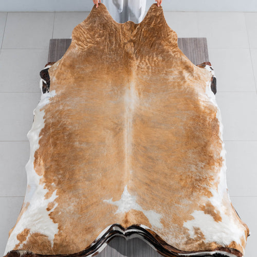 Tricolor Brindle Mix Cowhide Rug Size 8'3" L x 7'7" W 8296