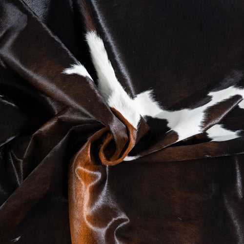 Brazilian Chocolate and White Cowhide Rug Size 7'10" L x 6'11" W 8421
