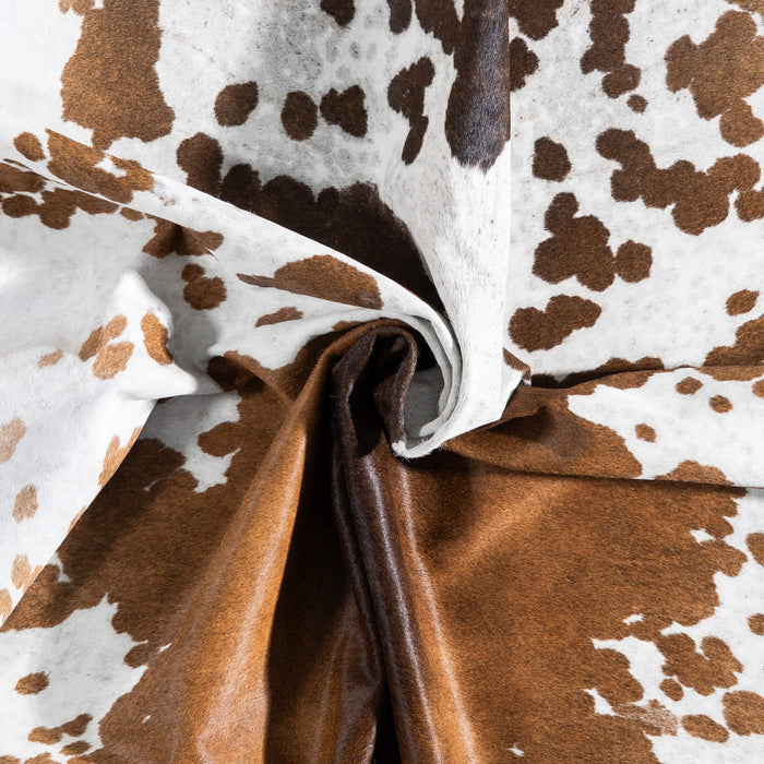 Brazilian Chocolate and White Cowhide Rug Size 7'7" L x 6'9" W 8714