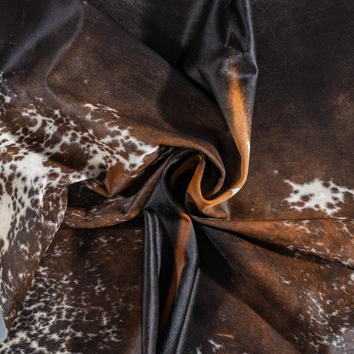 Brazilian Chocolate and White Cowhide Rug Size 8'2" L x 6'7" W 8958