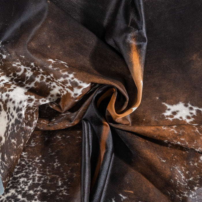 Brazilian Chocolate and White Cowhide Rug Size 8'2" L x 6'7" W 8958