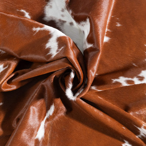 Brazilian Brown and White Cowhide Rug Size 6'8" L x 6'.2" W 9084