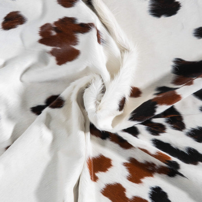 White Tricolor Cowhide Rug Size 7'7" L x 7'1" W 9302
