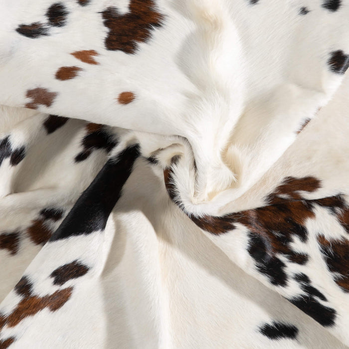White Tricolor Cowhide Rug Size 7'6" L x 6'8" W 9330