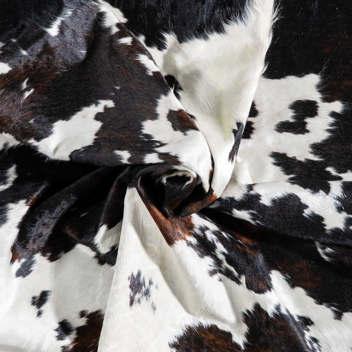 White Tricolor Cowhide Rug Size 7'5" L x 6'11" W 9349