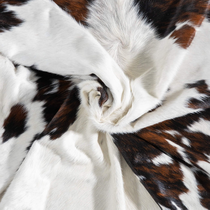 White Tricolor Cowhide Rug Size 7'11" L x 6'9" W 9374