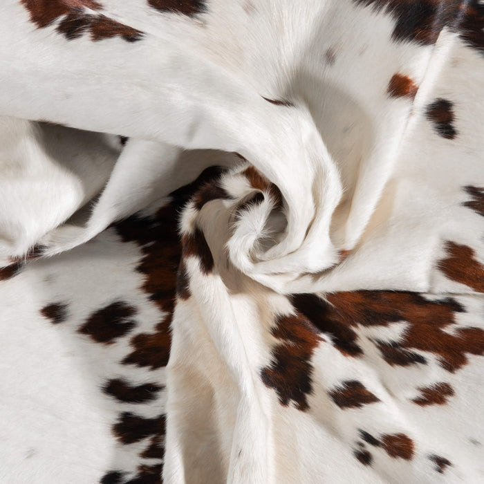 White Tricolor Cowhide Rug Size 7'5" L x 6'11" W 9379