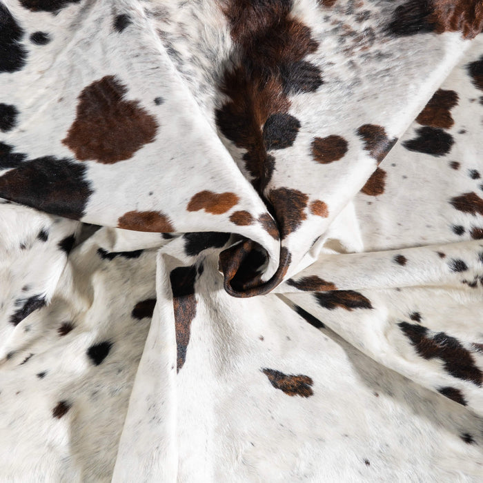 White Tricolor Cowhide Rug Size 7'9" L x 6'9" W 9392