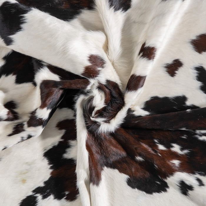White Tricolor Cowhide Rug Size 7'9" L x 7'1" W 9406