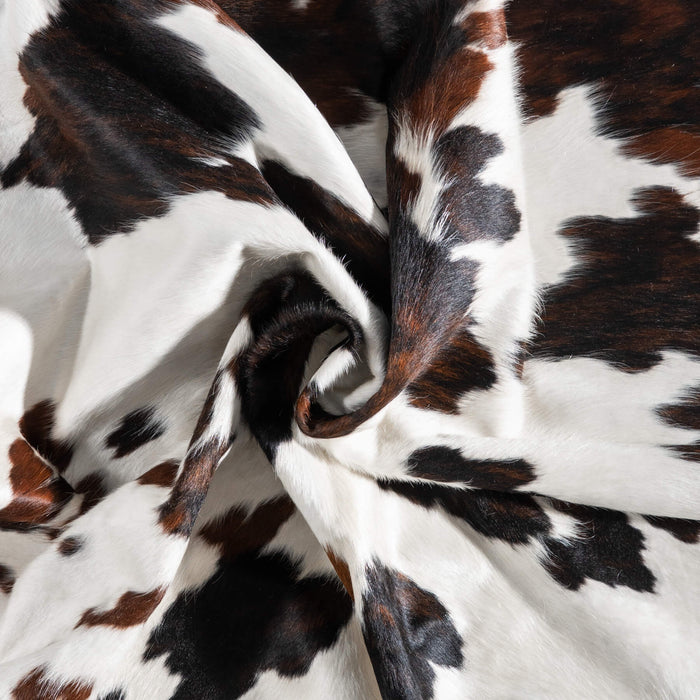 White Tricolor Cowhide Rug Size 7'7" L x 6'8" W 9409
