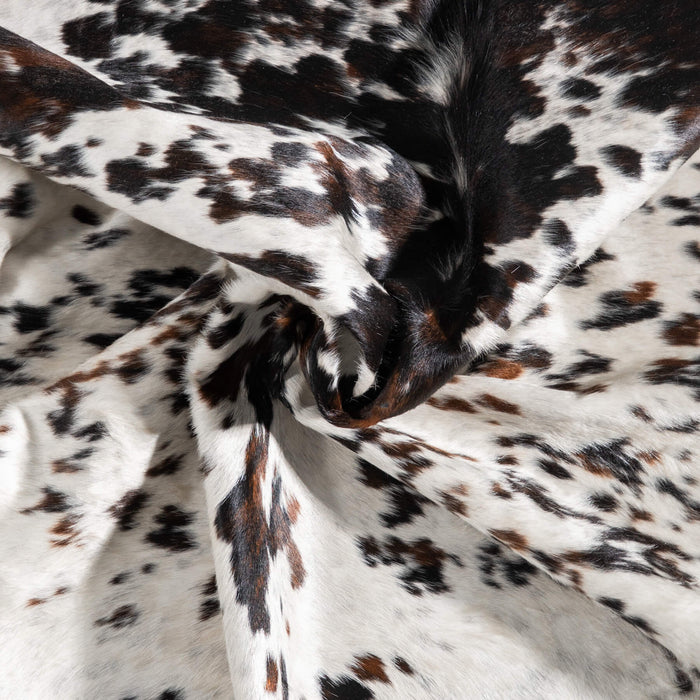 White Tricolor Cowhide Rug Size 7'3" L x 6'6" W 9426