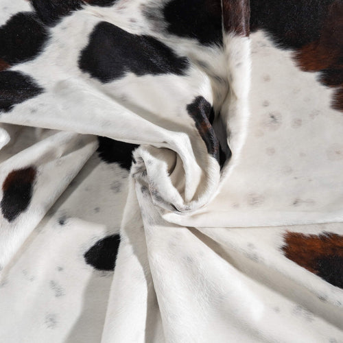 White Tricolor Cowhide Rug Size 8'0" L x 7'3" W 9427
