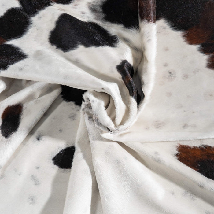 White Tricolor Cowhide Rug Size 8'0" L x 7'3" W 9427