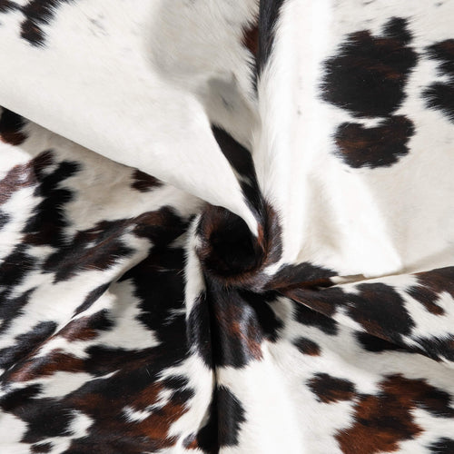 White Tricolor Cowhide Rug Size 7'6" L x 6'11" W 9445