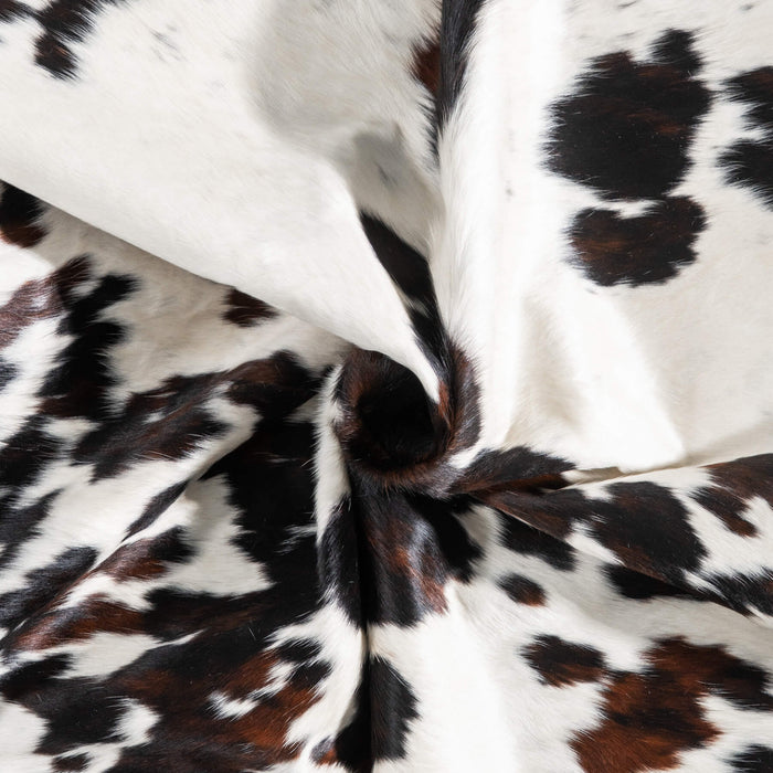 White Tricolor Cowhide Rug Size 7'6" L x 6'11" W 9445