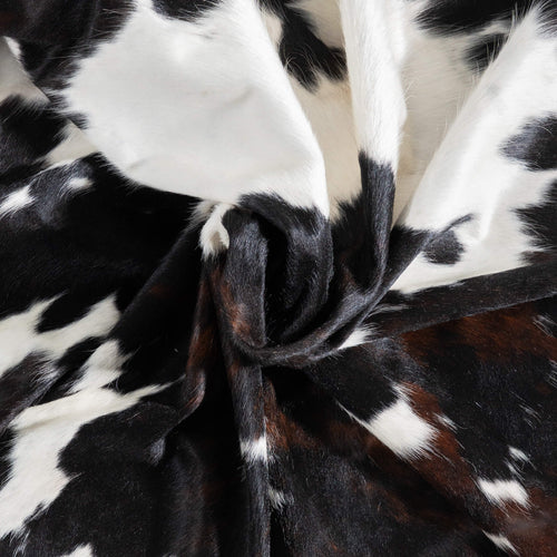 White Tricolor Cowhide Rug Size 7'8" L x 6'9" W 9487