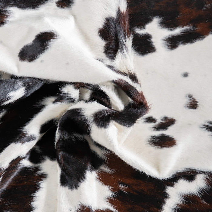 White Tricolor Cowhide Rug Size 7'5" L x 6'9" W 9490