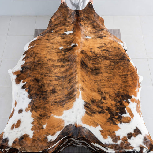 Tricolor Brindle Mix Cowhide Rug Size 8'3" L x 7'8" W 9500