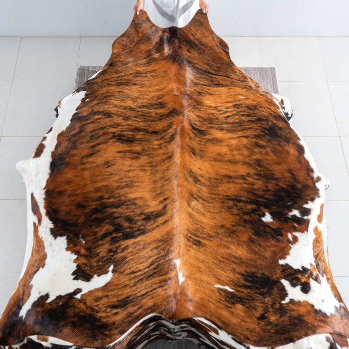 Tricolor Brindle Mix Cowhide Rug Size 8'0" L x 6'11" W 9503