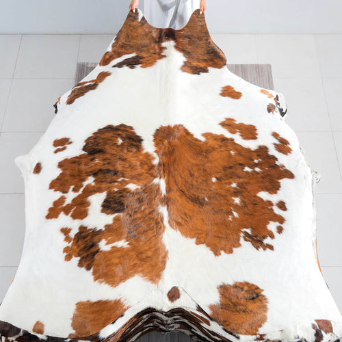 White Tricolor Cowhide Rug Size 7'11" L x 7'1" W 9504