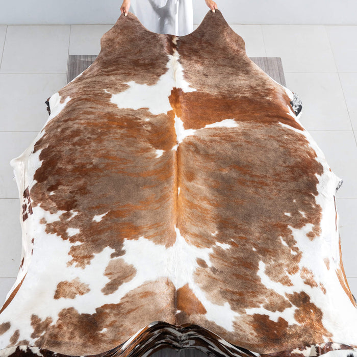 Tricolor Brindle Mix Cowhide Rug Size 7'6" L x 6'7" W 9511