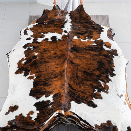 Tricolor Brindle Mix Cowhide Rug Size 7'0" L x 6'10" W 9515