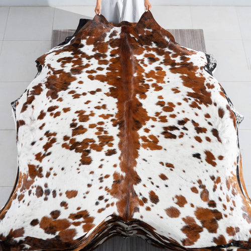 White Tricolor Cowhide Rug Size 6'10" L x 6'7" W 9519