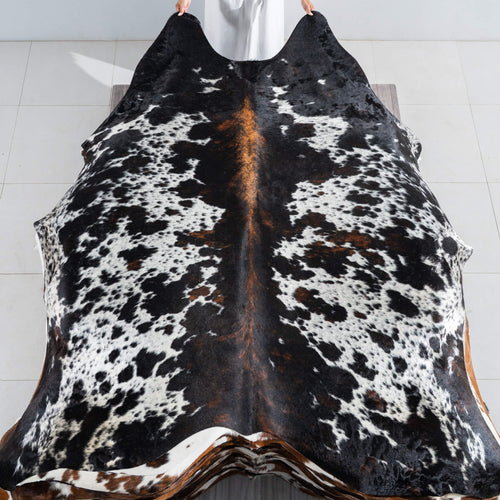 Dark Tricolor Cowhide Rug Size 8'1" L x 6'8" W 9521