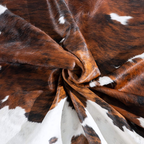 Tricolor Brindle Mix Cowhide Rug Size 7'9" L x 6'11" W 9528