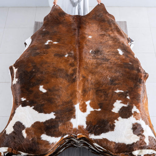 Tricolor Brindle Mix Cowhide Rug Size 7'6" L x 7'3" W 9530