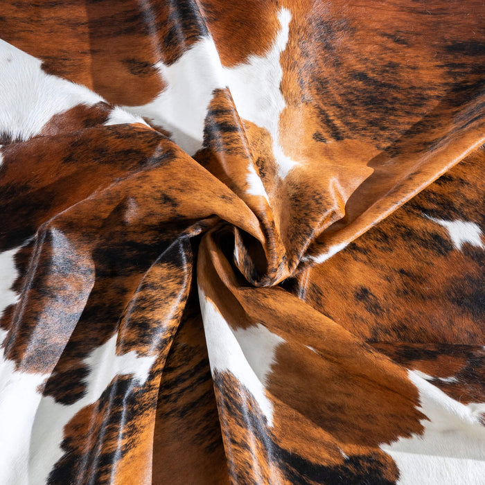 Tricolor Brindle Mix Cowhide Rug Size 7'4" L x 6'7" W 9532