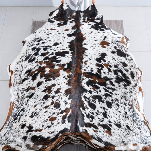 White Tricolor Cowhide Rug Size 7'8" L x 6'10" W 9534