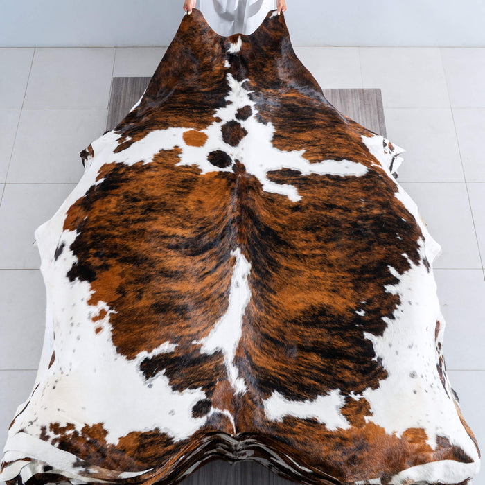 Tricolor Brindle Mix Cowhide Rug Size 8'3" L x 7'0" W 9539
