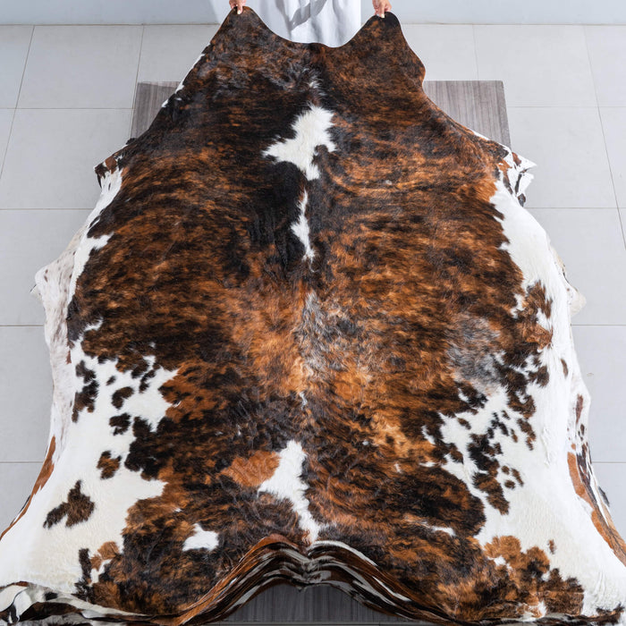 Tricolor Brindle Mix Cowhide Rug Size 7'9" L x 7'0" W 9541