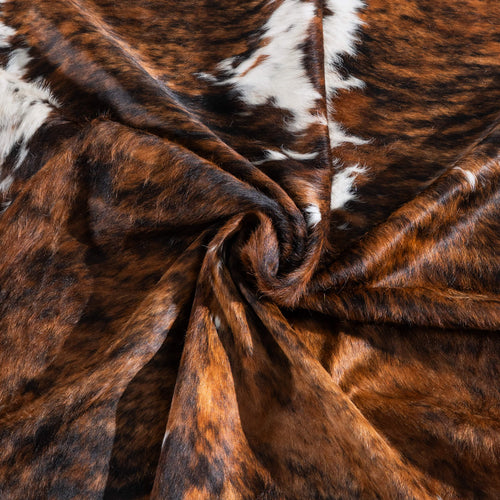 Tricolor Brindle Mix Cowhide Rug Size 7'6" L x 6'5" W 9548