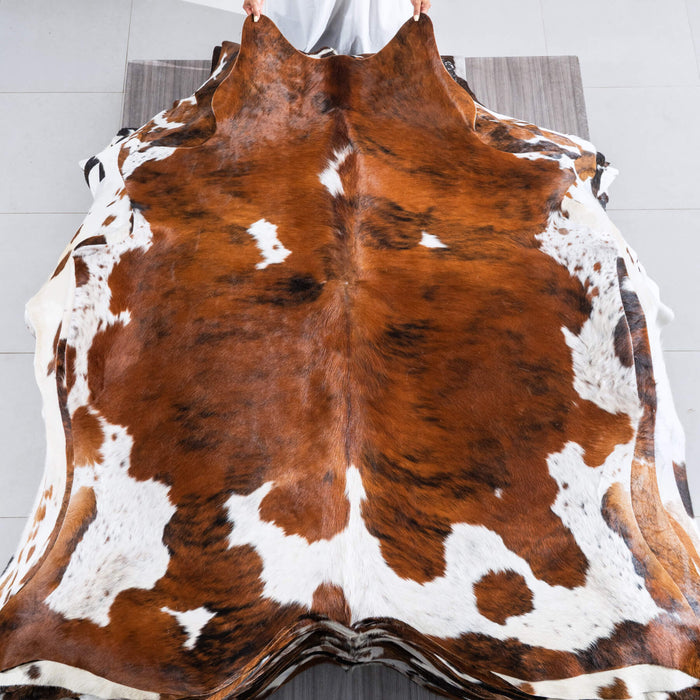 Tricolor Brindle Mix Cowhide Rug Size 6'10" L x 6'1" W 9549
