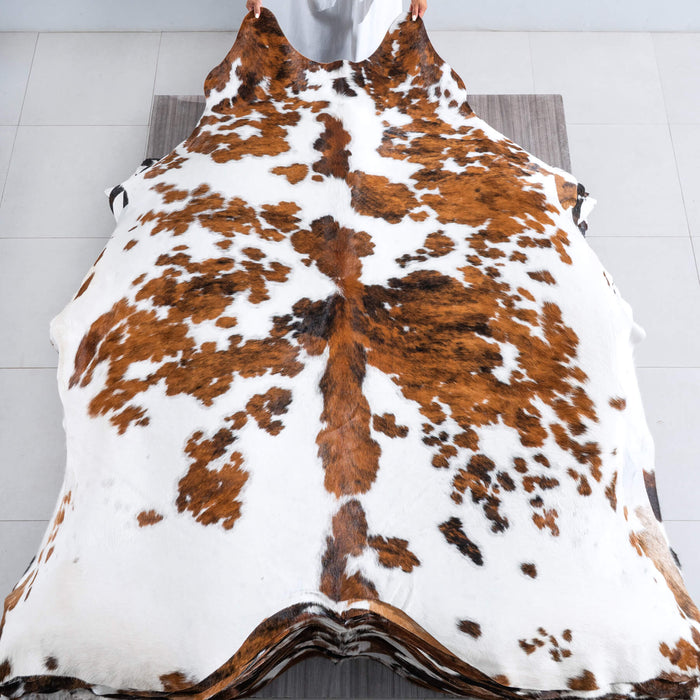 White Tricolor Cowhide Rug Size 7'10" L x 7'2" W 9552