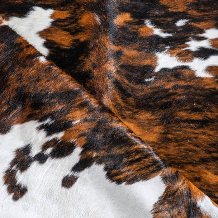 Tricolor Brindle Mix Cowhide Rug Size 6'8" L x 5'11" W 9555