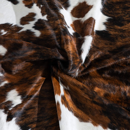 Tricolor Brindle Mix Cowhide Rug Size 7'5" L x 6'9" W 9557