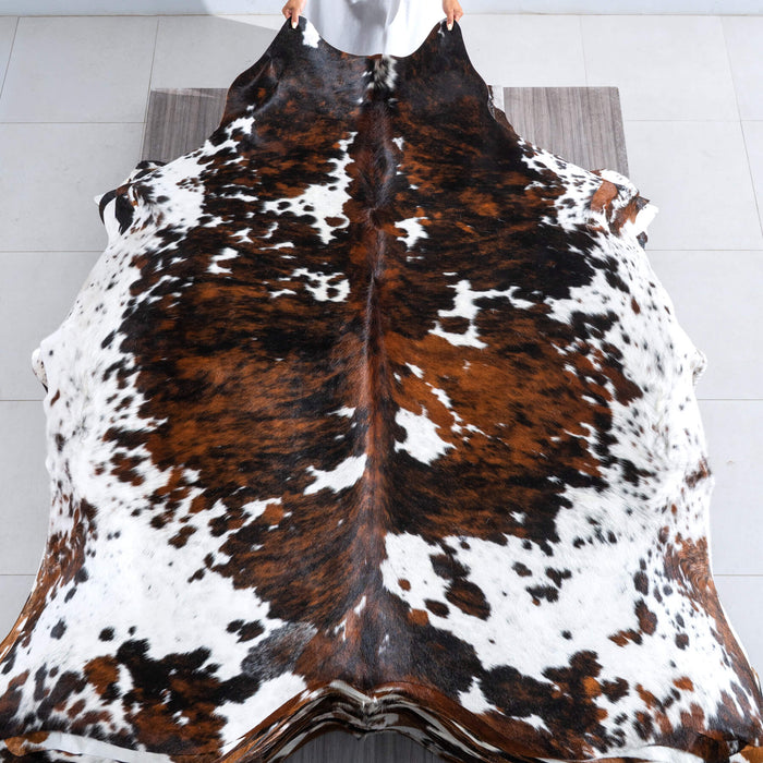 Tricolor Cowhide Rug Size 7'3" L x 6'10" W 9565