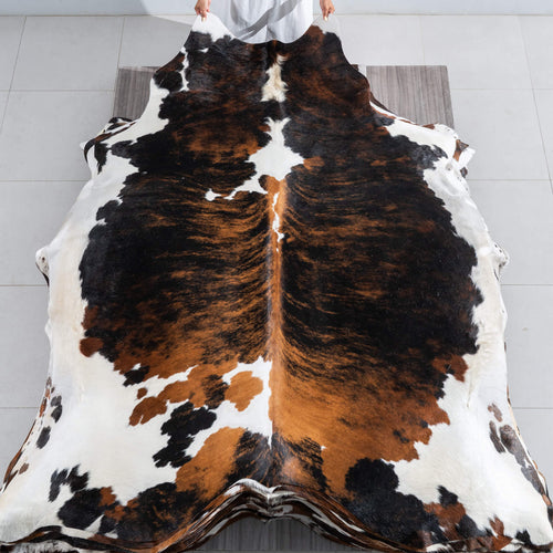 Tricolor Brindle Mix Cowhide Rug Size 7'10" L x 6'10" W 9578