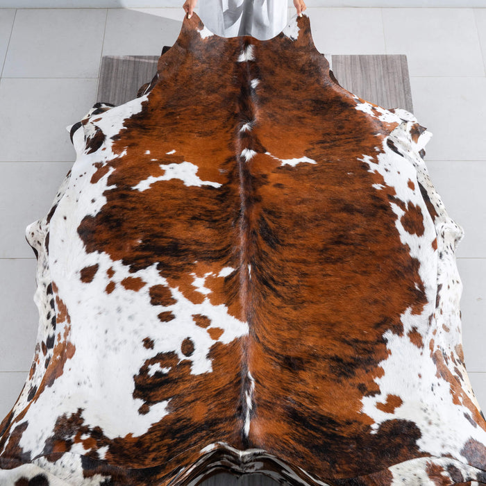 Tricolor Brindle Mix Cowhide Rug Size 7'2" L x 6'7" W 9580